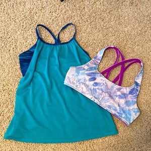 Ivivva tank top with built in bra and sports bra. Lot of 2 items. Girls 14